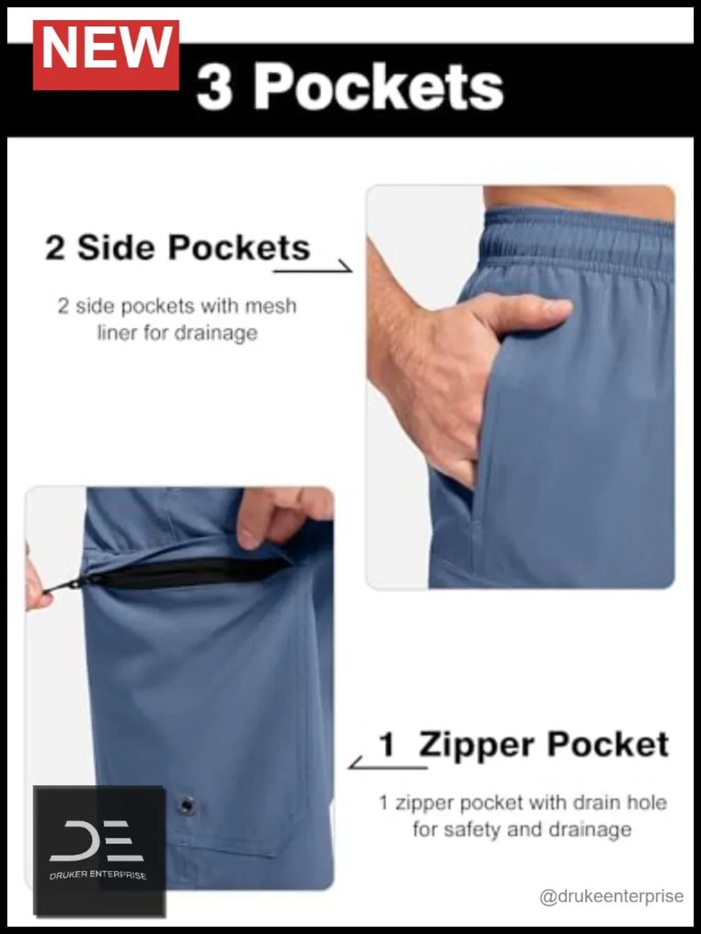 Mens Swim Trunks Mesh Lining Quick Dry Bathing Suit Beach Shorts